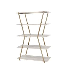 72 in. Champagne Metal 5-shelf Accent Bookcase with Adjustable Shelves