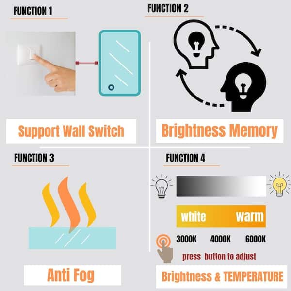 24 in. W x 32 in. H Large Rectangular Frameless Wall Anti-Fog LED Light Bathroom Vanity Mirror