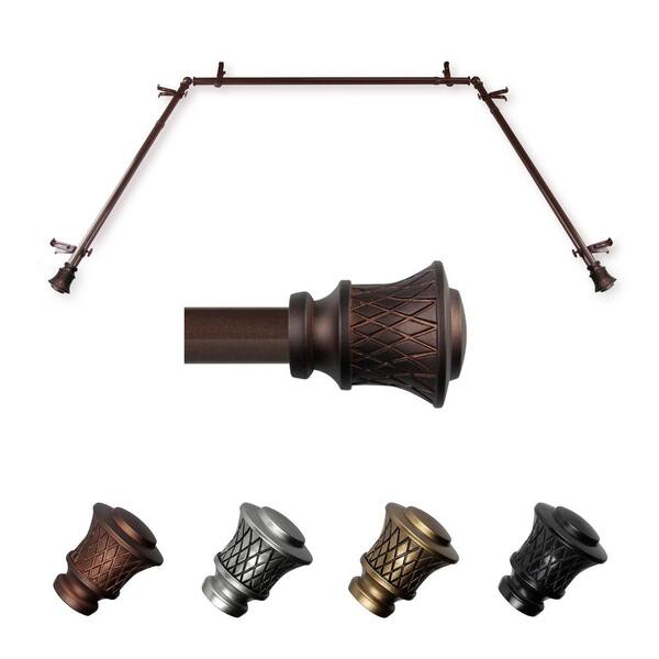 EMOH Neema 20-36 in. sides, 38-72 in. center Adjustable Bay Window Curtain Rod 13/16 in. in Cocoa with Finial