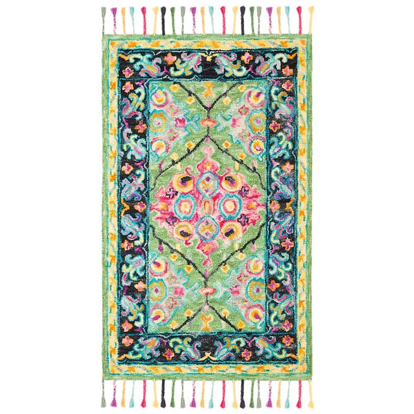 SAFAVIEH Aspen Light Green/Black Doormat 3 ft. x 5 ft. Border Area Rug