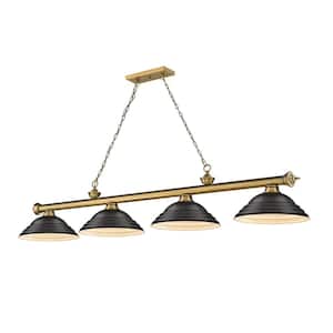 Cordon 4-Light Rubbed Brass Billiard Light with Stepped Matte Black Shade with No Bulbs Included