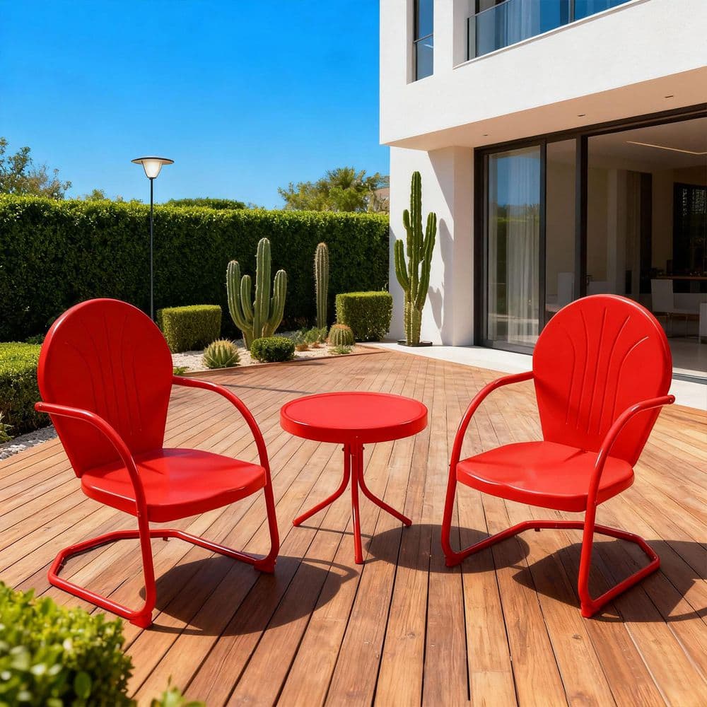 Eongdn Red 3-Piece Metal Bistro Set-Vintage Outdoor Patio Table