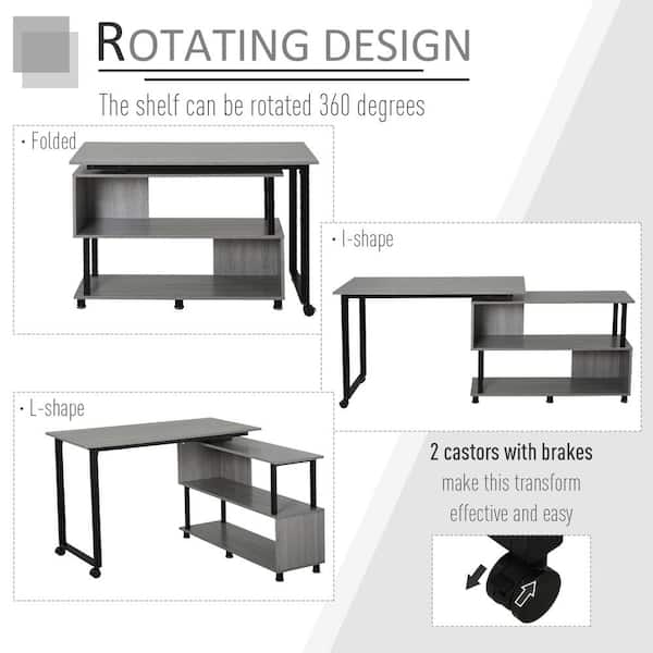 Homcom 45 25 In L Shaped Grey Writing Computer Desk With Convertible Design 836 191gy The Home Depot L Shaped Grey Writing Computer Desk, Convertible L Shaped Computer Desk With Storage Shelf