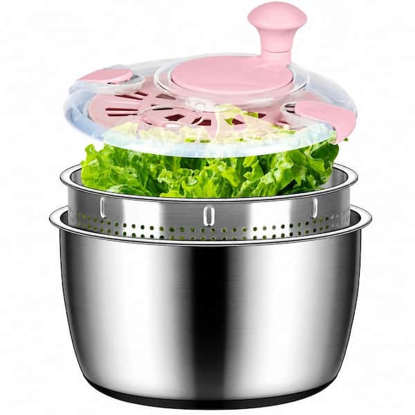 Salad Spinner with 5.3 Qt Capacity, 304 Stainless Steel Bowl, Dishwasher-Safe Basket and Food-Grade PP Lid