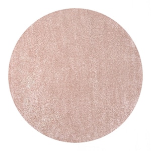 Haze Solid Low-Pile Pink 4 ft. Round Area Rug