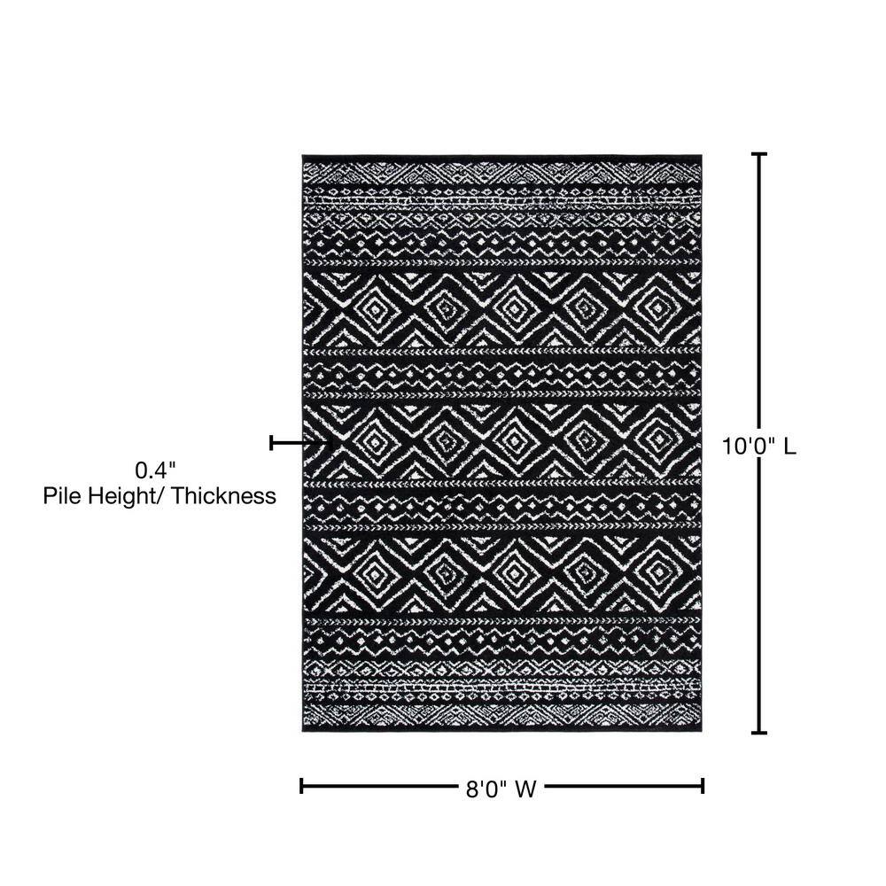 Geometric Black/Ivory Synthetic 8' x 10' Hand-knotted Area Rug