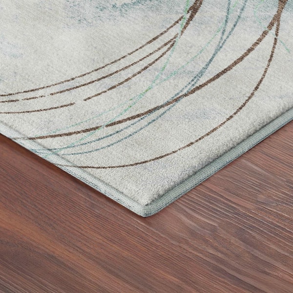 Mayfield Premium Machine Washable Abstract AMF2396 Teal 5 ft. x 7 ft. 6 in. Area Rug