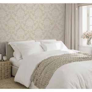 Beige Beaded Classic Damask Print Non Woven Non-Pasted Textured Wallpaper 57 Sq. Ft.