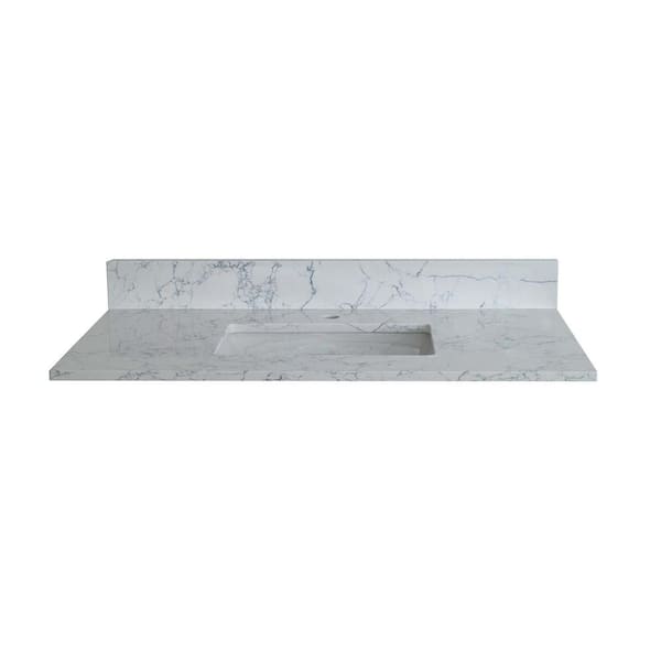 Whatseaso 43 in. W x 22 in. D Engineered Stone Composite Vanity Top in Marble White Color with White Rectangular Single Sink