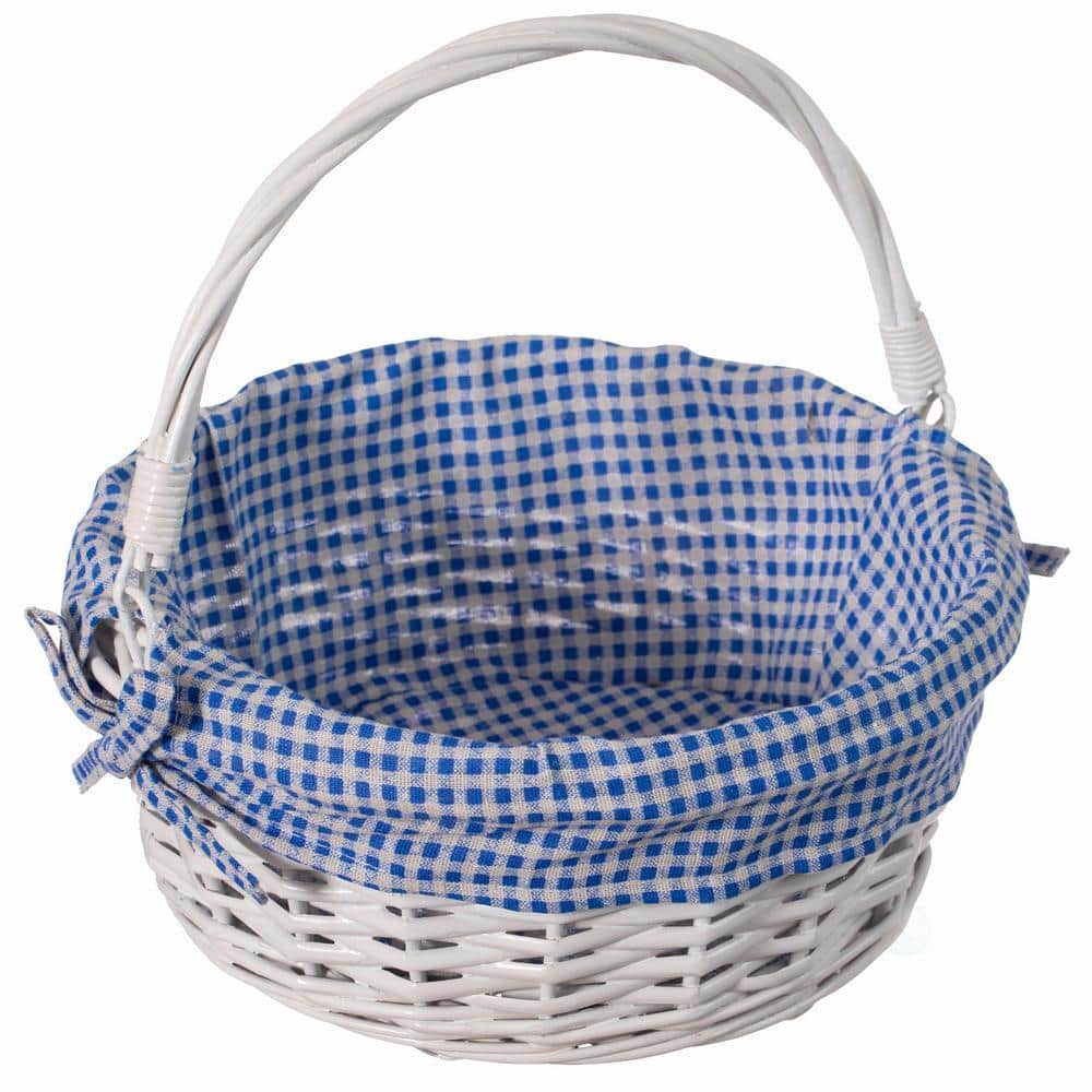 WICKERWISE Traditional White Round Willow Gift Basket with Blue and ...