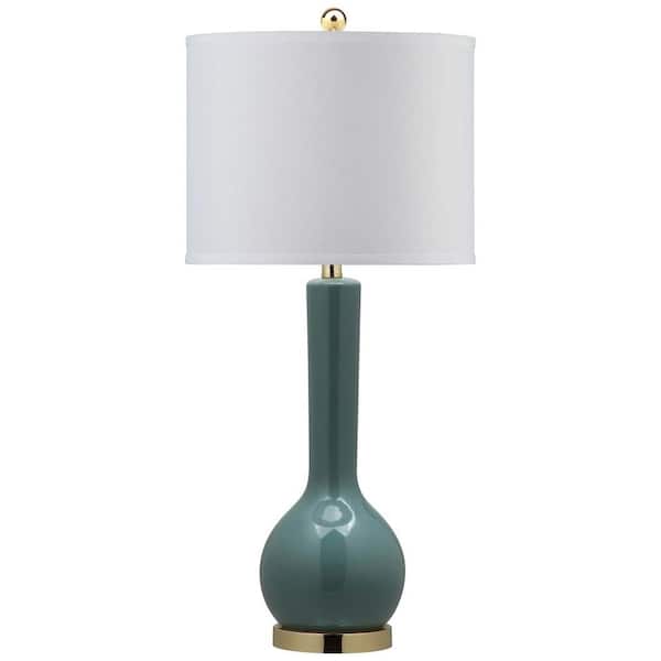 SAFAVIEH Mae 30.5 in. Marine Blue Long Neck Table Lamp with Off-White Shade