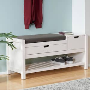 White Wood Entryway Bench with Cushion and Concealed Storage (41.5 in. W x 19 in. H)