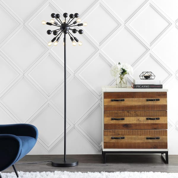 Orbit 10-Light 63 in. Black Modern Sputnik Metal LED Floor Lamp