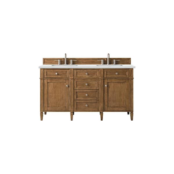 James Martin Vanities Brittany 60.0 in. W x 23.5 in. D x 34 in. H Bathroom Vanity in Saddle Brown with Ethereal Noctis Quartz Top