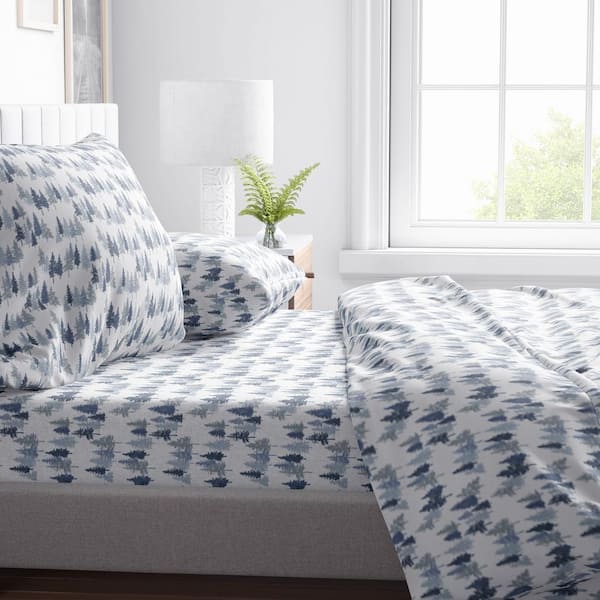 Blue Trees Fleece Sheet Set, Full