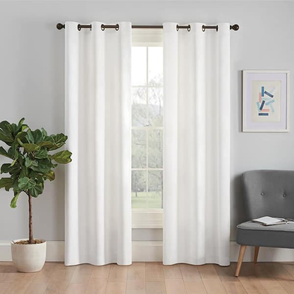 Eclipse Microfiber Thermaback White Solid Polyester 42 in. W x 95 in. L Blackout Single Grommet Top Curtain Panel