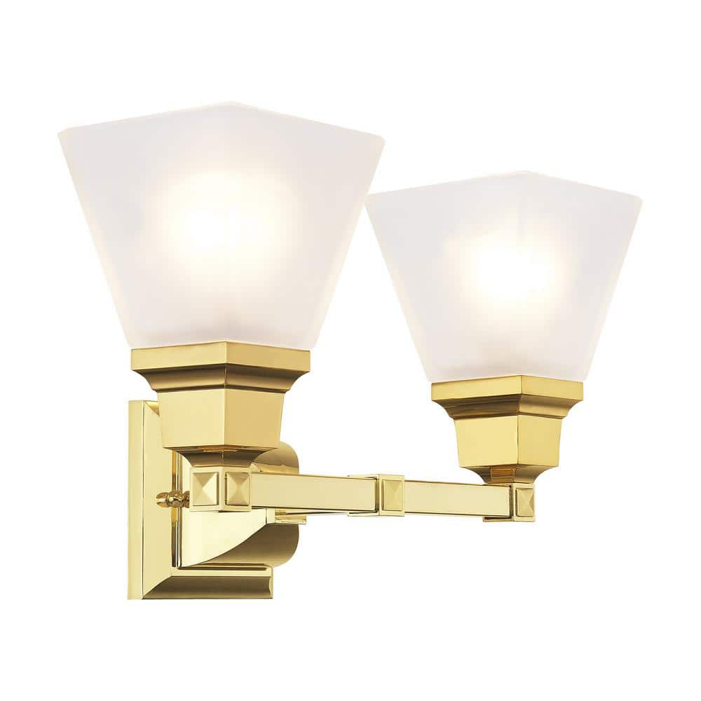 Elegant Polished Brass 2-Light Vanity with Satin Glass Shades