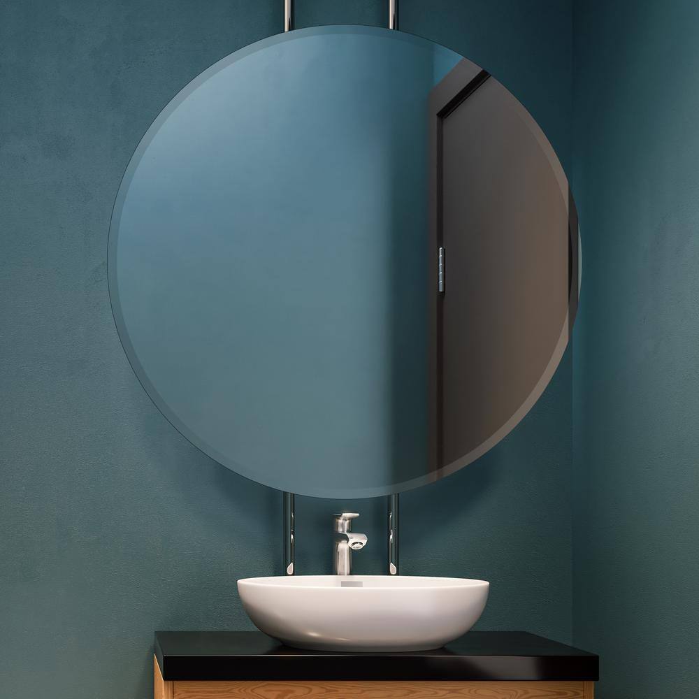 36" Round Frameless Beveled Wall Mirror