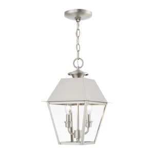 Wentworth 2-Light Brushed Nickel Outdoor Medium Pendant Light with Clear Glass