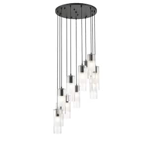 Alton 24 in. 11-Light Matte Black Round Chandelier with Clear Plus Frosted Glass Shades