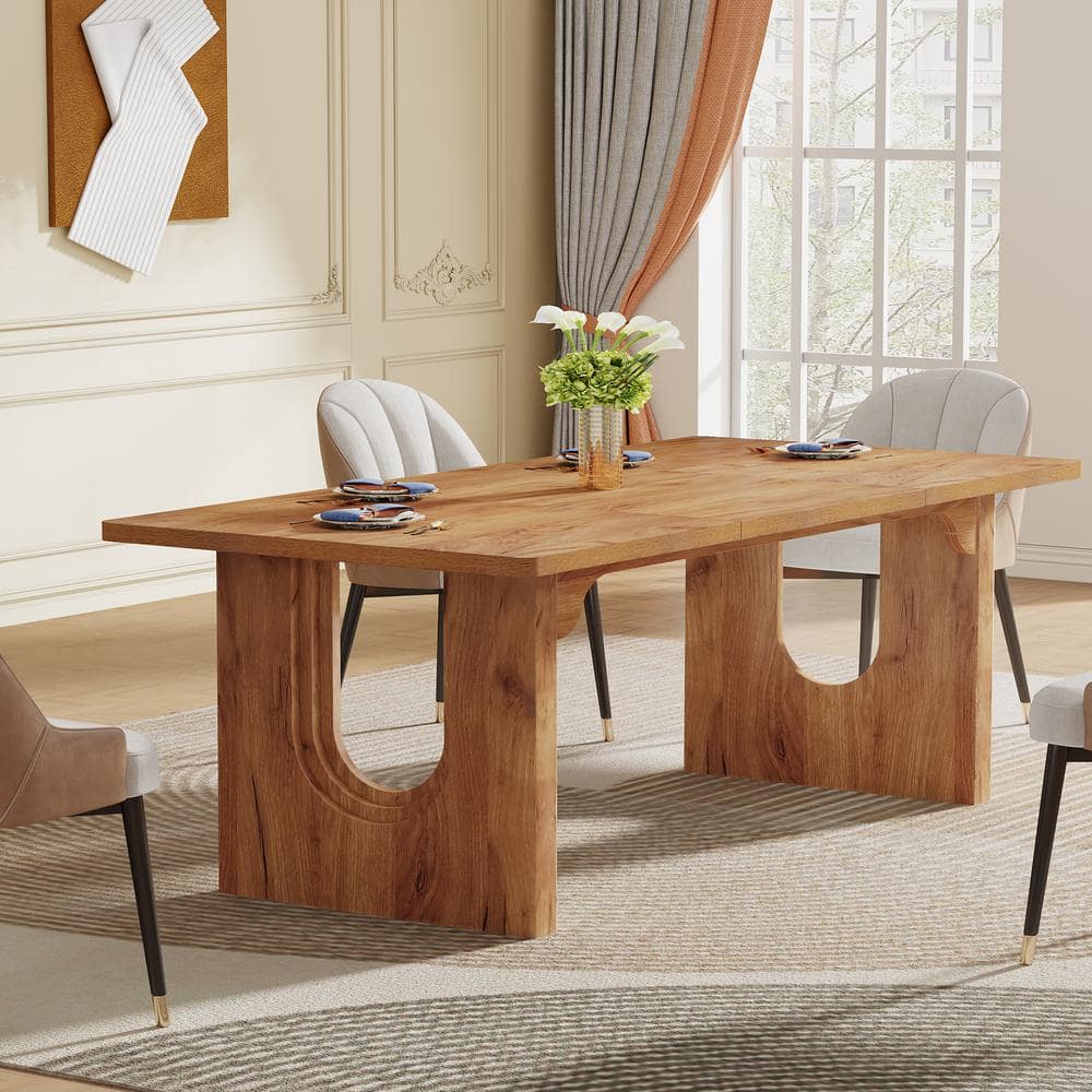 BYBLIGHT Brown Engineered Wood 70.9 in. Pedestal Large Dining