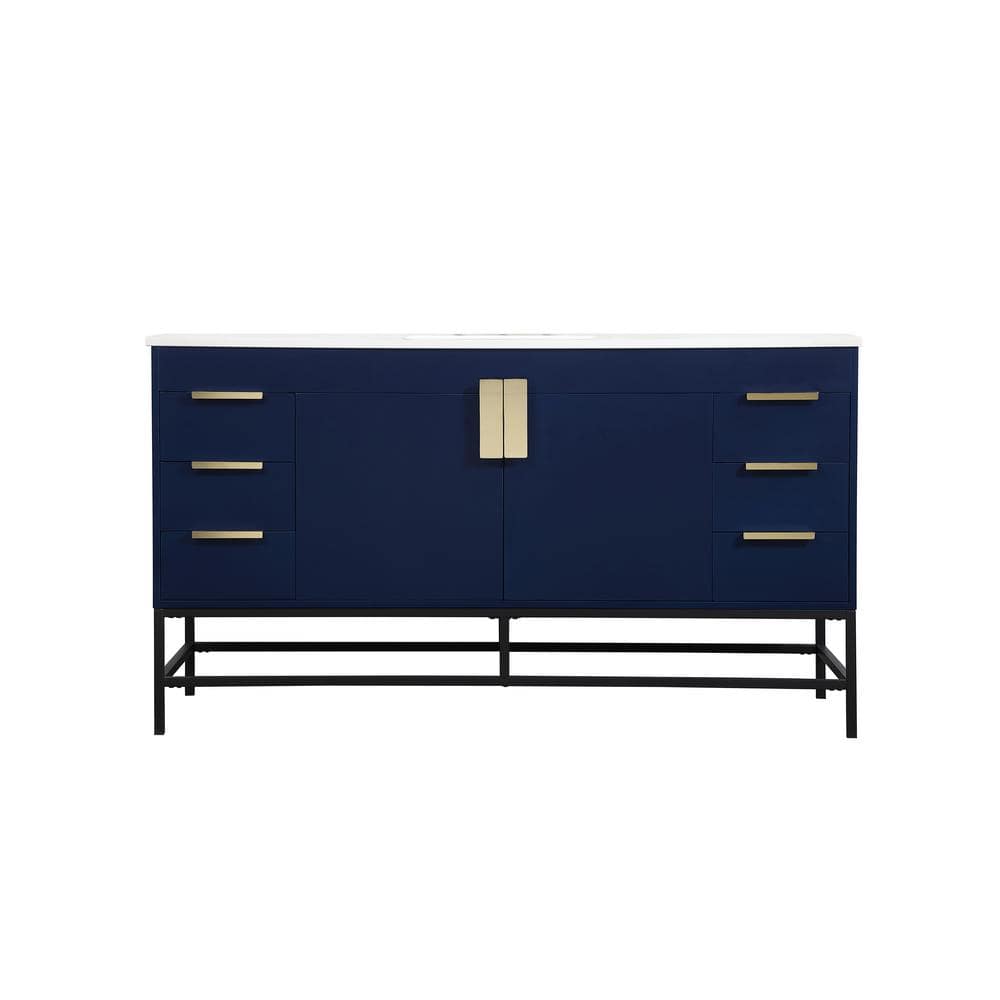 Timeless Home 22 in. W x 60 in. D x 33.5 in. H Bath Vanity in Blue with Ivo