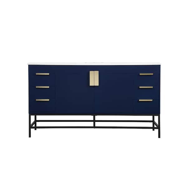 Unbranded Timeless Home 22 in. W x 60 in. D x 33.5 in. H Bath Vanity in Blue with Ivory White Engineered Stone Top