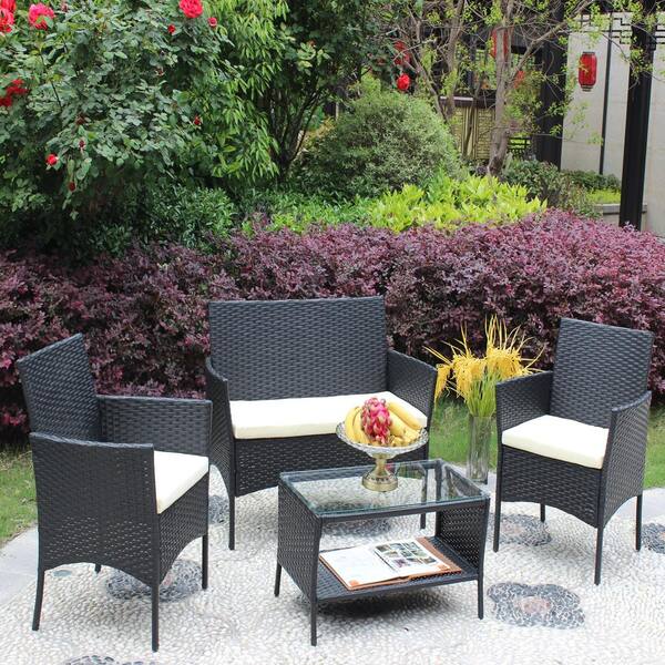 TANKY TRADING INC 4-Pieces Rattan Patio Furniture Set, Outdoor