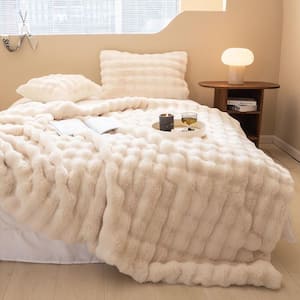 LATB Plush Cozy Cream Faux Fur Throw Blanket 60 x 80 in. Shag Blanket