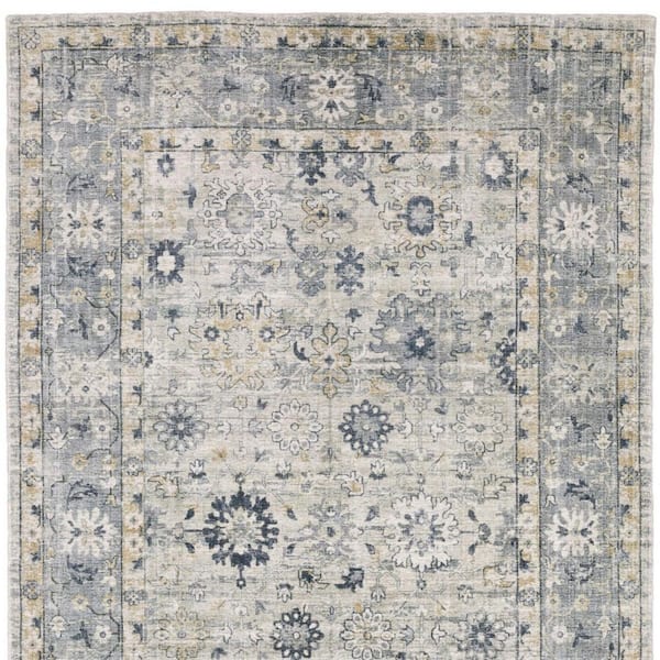 10 ft. x 14 ft. Gray, Blue Oriental Washable Area Rug