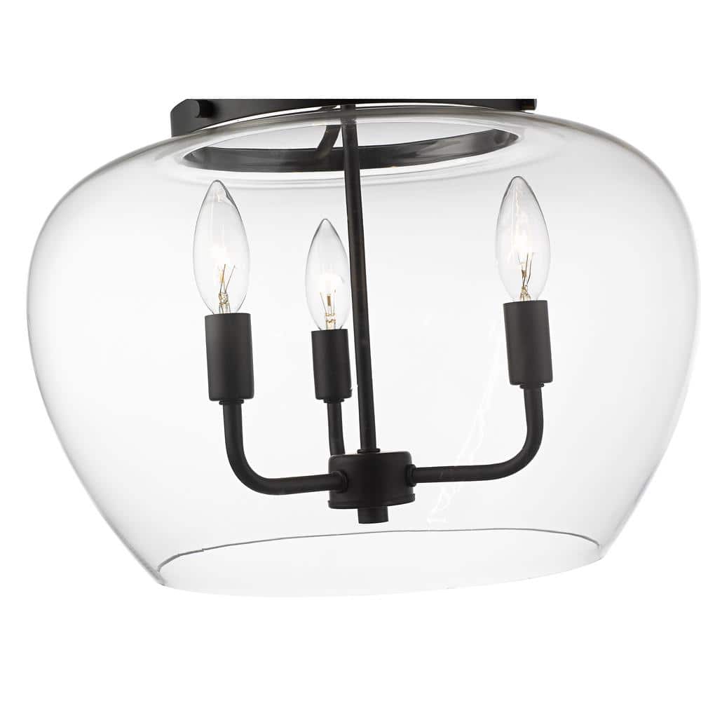 Matte Black Glass 3-Light Semi-Flush Mount Ceiling Fixture