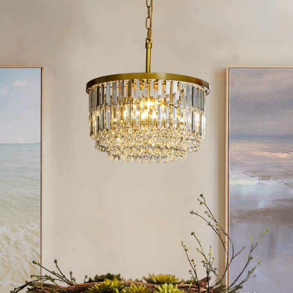 3 Lights 16 Modern Glam Soft Gold Round Chandelier With Clear Crystal