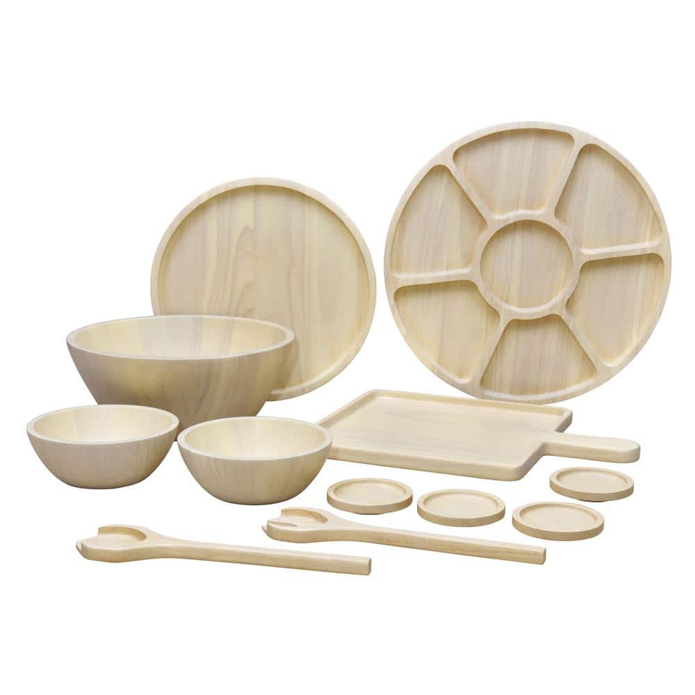 Blonde Par Rubber Tree Wood Large Serving Bowl 17.5"