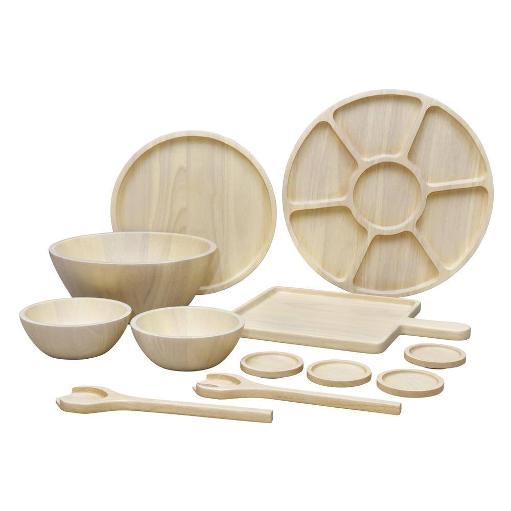 Blonde Rubber Wood Round Compartment Platter, 16"