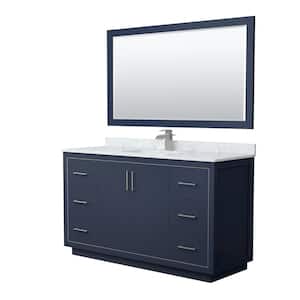 Icon 60 in. W x 22 in. D x 35 in. H Single Bath Vanity in Dark Blue with White Carrara Marble Top and 58" Mirror