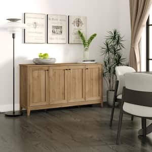 Yaletown Oak 32 in. H x 60 in. W x 16 in. D 4-Panel Door Accent Storage Cabinet with Adjustable Shelves