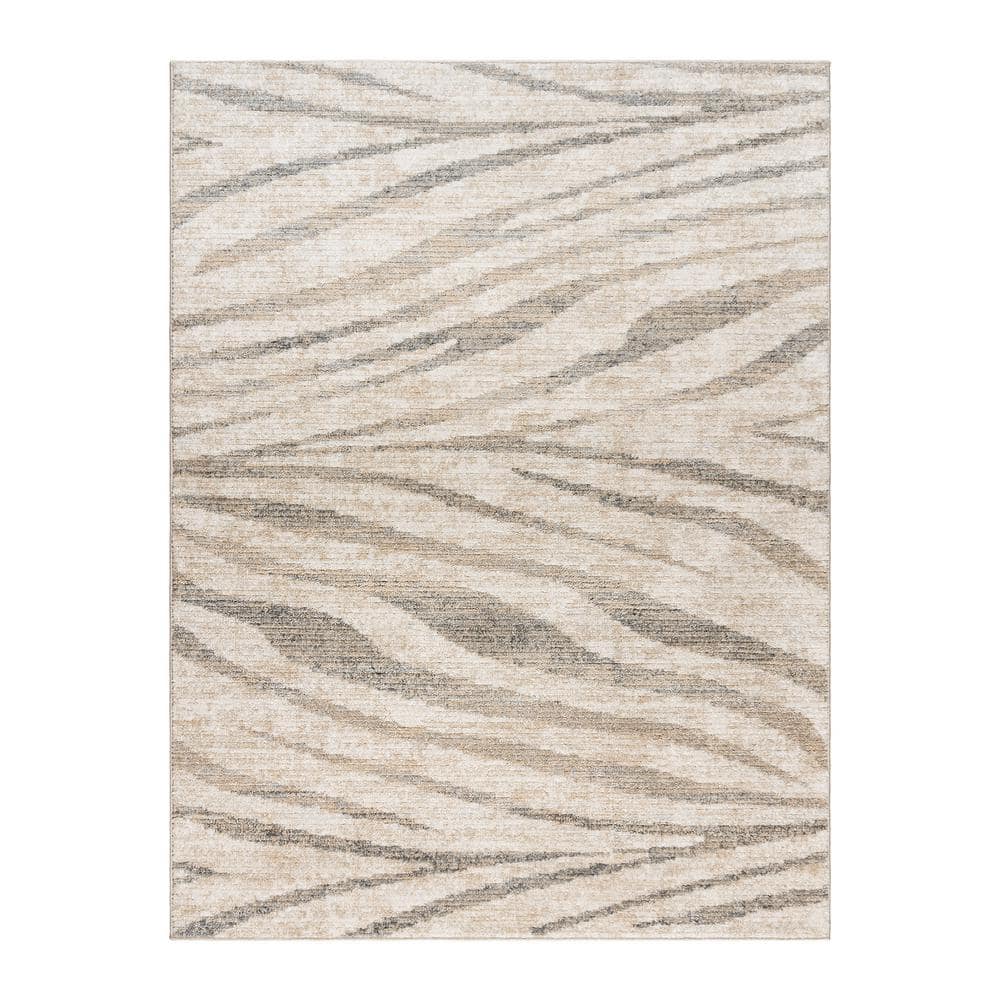Gray and Cream Zebra Striped Synthetic Area Rug 5' x 7'
