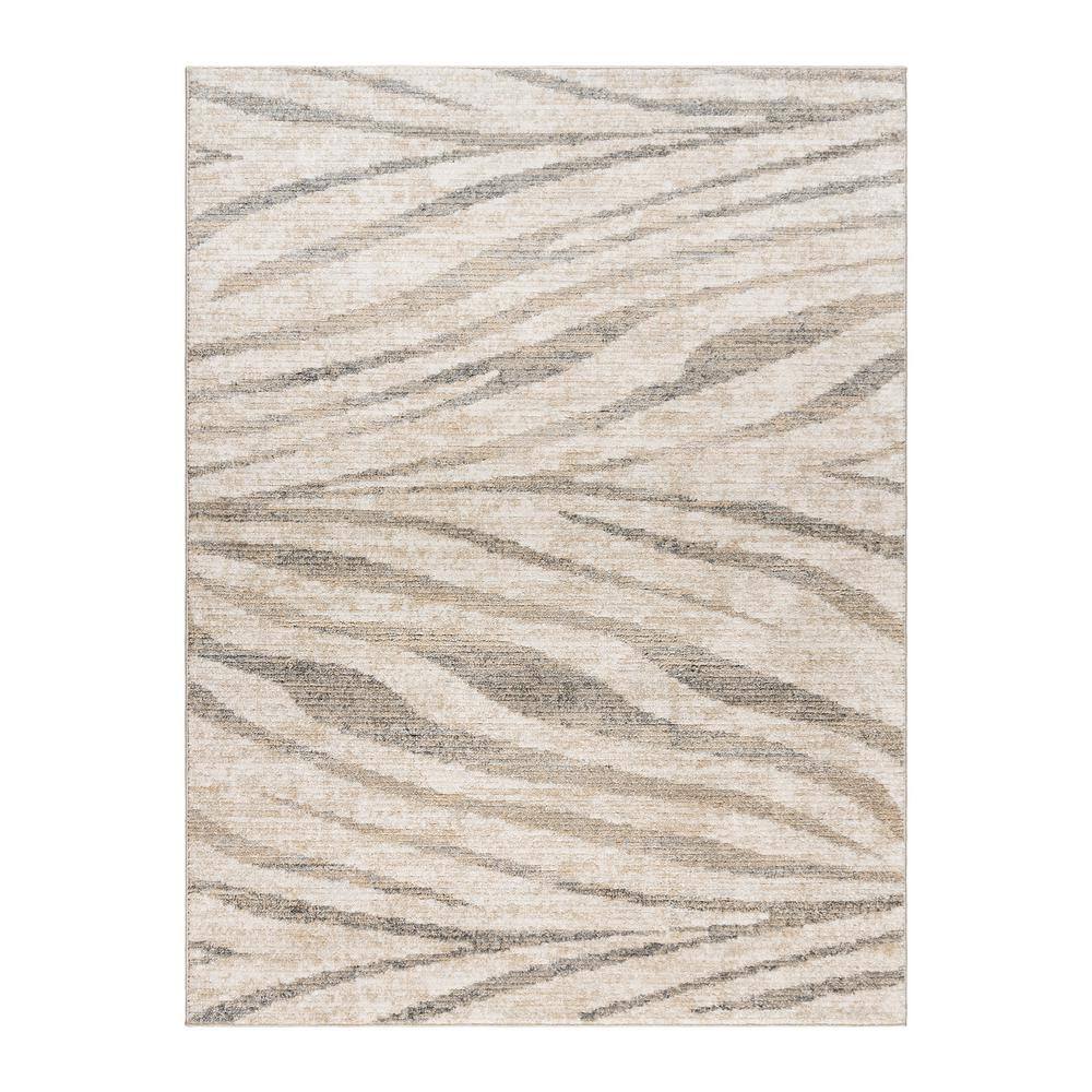 Gray and Cream Zebra Striped Synthetic Area Rug 5' x 7'