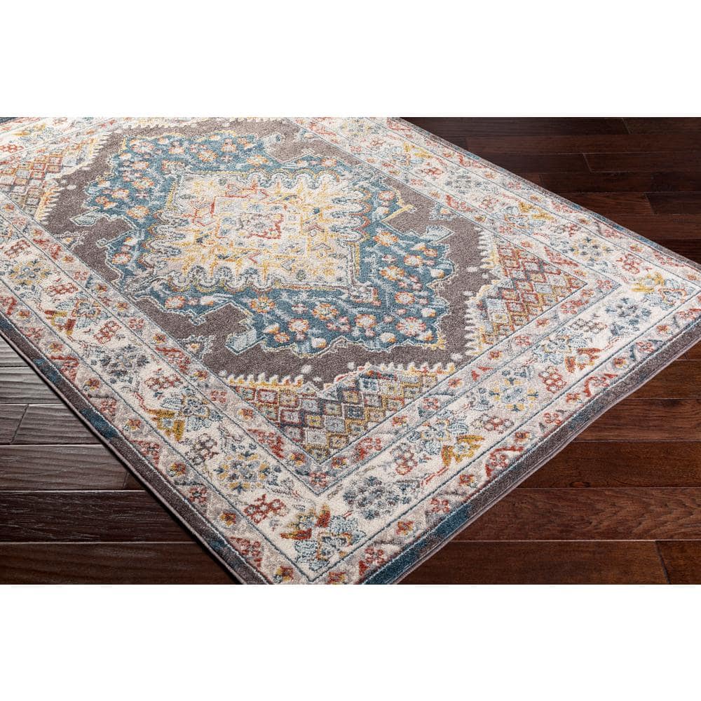 Elegant Blue Medallion 84" x 62" Synthetic Area Rug