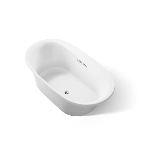 Underscore 66 in. x 36 in. Oval Soaking Bathtub with Center Drain in White