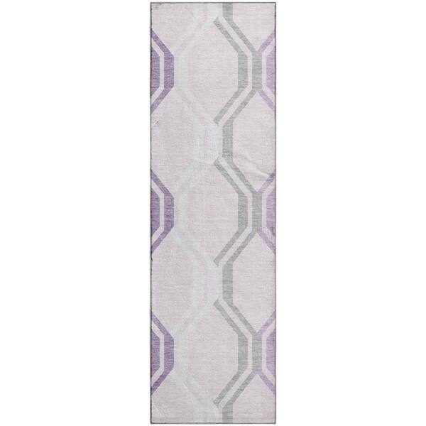 Mayfield Premium Machine Washable Abstract AMF2326 Lavender 2 ft. x 7 ft. Runner Rug