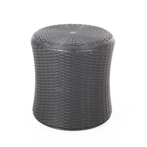 21 in. H Dark Gray Polypropylene Round Outdoor Side Table for Outdoors, Garden, Lawn, Backyard