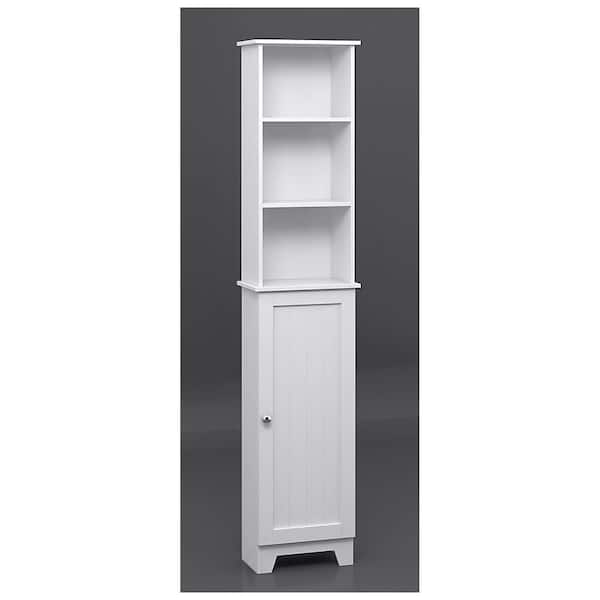 Redmon Contemporary Country 13.5 in. W x 8 in. D x 65 in. H Free Standing Floor Shelf with Lower Cabinet in White