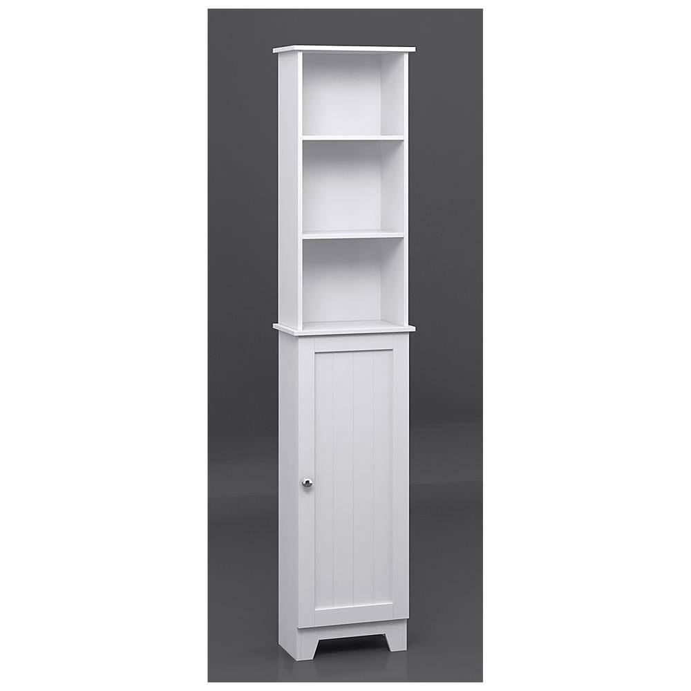 Contemporary White Wood Tall Floor Shelf with Adjustable Shelves