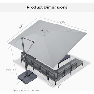 10 ft. x 13 ft. Outdoor Patio Recyclable Cantilever Umbrella Aluminum Offset 360° Rotation Umbrella in Light Gray