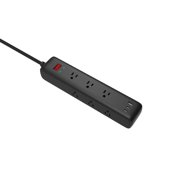 Commercial Electric 12 ft. 9-Outlet Surge Protector with 1 USB-A and 2 USB-C, Black