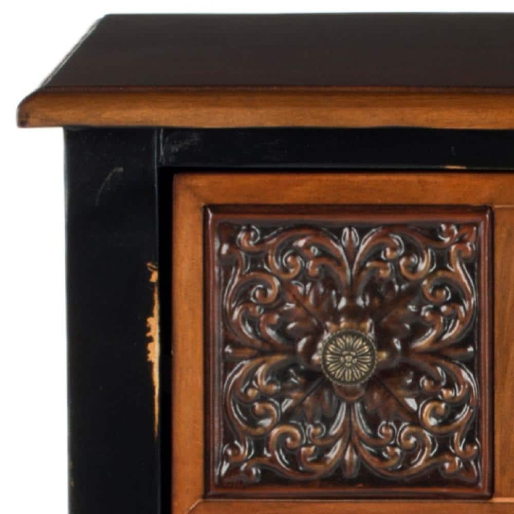 Tuscan Warmth Dual-Drawer Rectangular Side Table in Dark Brown