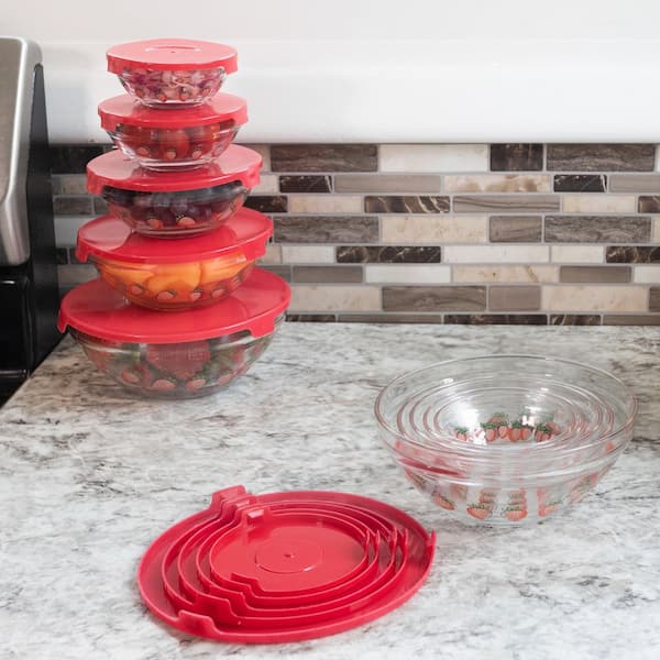 Chef Buddy 20-Piece Strawberry Design Glass Bowls with Lids Set
