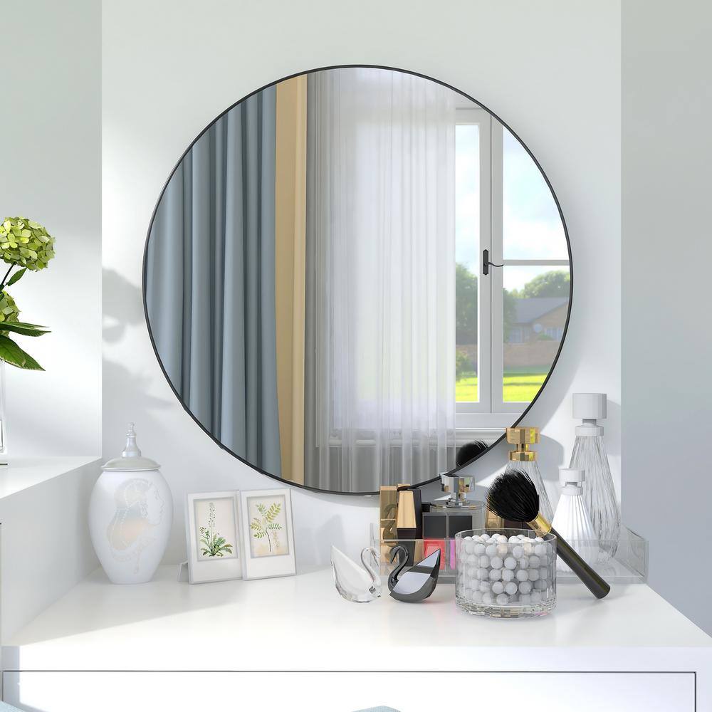 24 in. W. x 24 in. H Round Framed Wall Bathroom Vanity Mirror in Black price history on PriceWatchPro