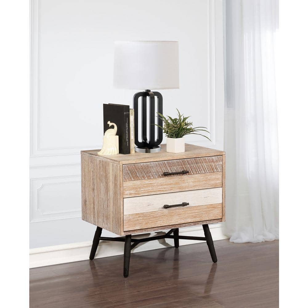 Marlow Rough Sawn Multi 2-Drawer Nightstand with Black Metal Legs